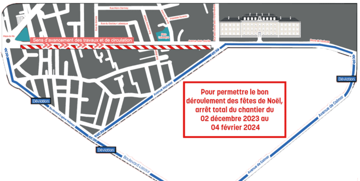 Plan général des travaux et de la circulation sur l'avenue Jean Jaurès jusqu'au 4 février 2024