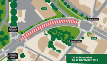 Plan 2 - DU 30 NOVEMBRE AU 12 DÉCEMBRE 2023 : démolition de l’ilot central existant. Reprofilage entre le deux voies et création des réseaux électriques et arrosages intégrés.
