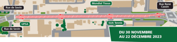 Plan 2 - DU 30 NOVEMBRE AU 22 DÉCEMBRE 2023 : Création des traversées et îlots + Dépose des candélabres / Neutralisation de la voie de gauche dans le sens Toulouse > Agen