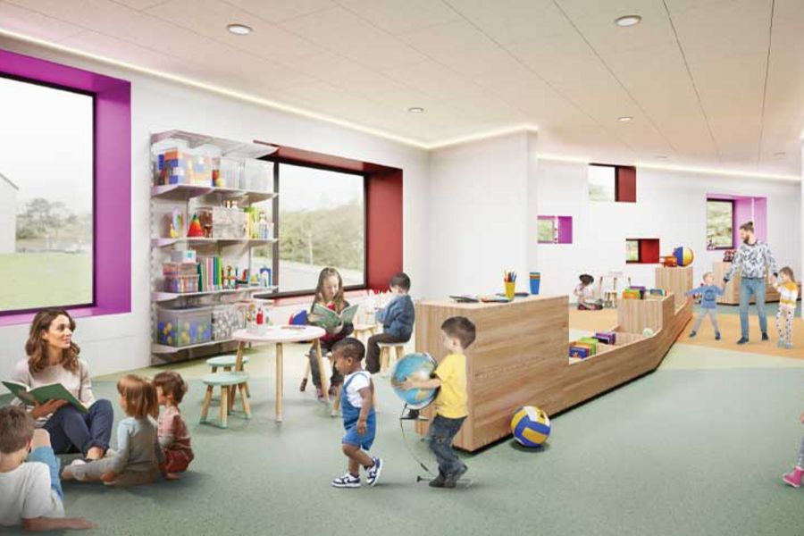 Vue espace bibliothèque maternelle de la future école Langevin