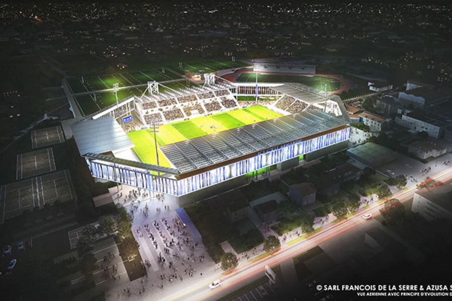 Vue aérienne du futur stade Armandie avec principe d'évolution