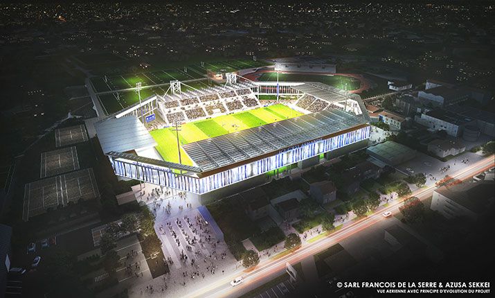 Vue aérienne du futur stade Armandie avec principe d'évolution
