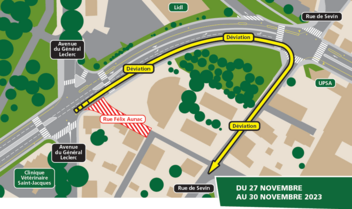 Plan 1 - DU 27 NOVEMBRE AU 30 NOVEMBRE 2023 : travaux de tranchée d’éclairage public. Rue Félix Aunac barrée.